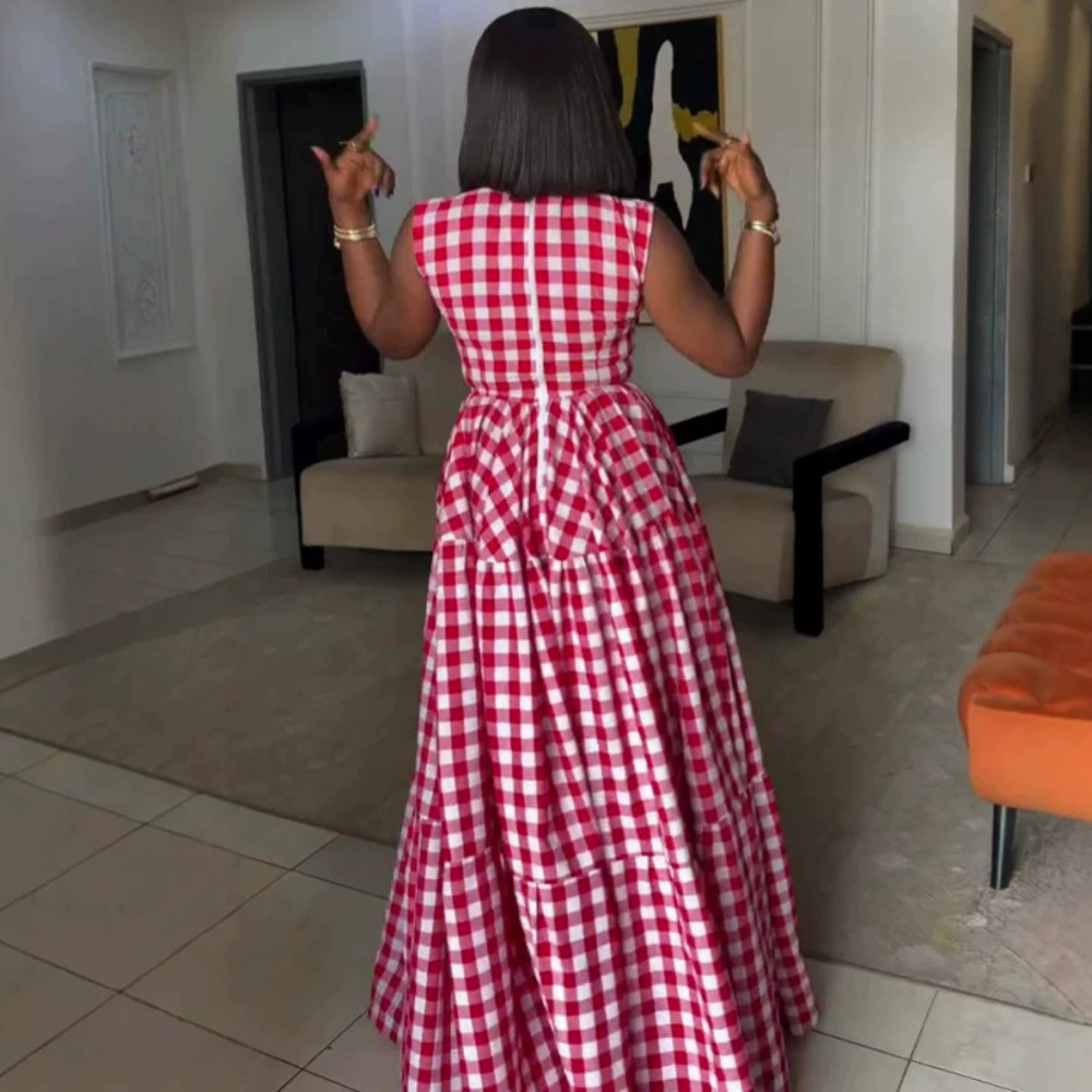 ZARA African Fashion High Waist Plaid Tank Maxi Dress Summer - Picture 2 of 5